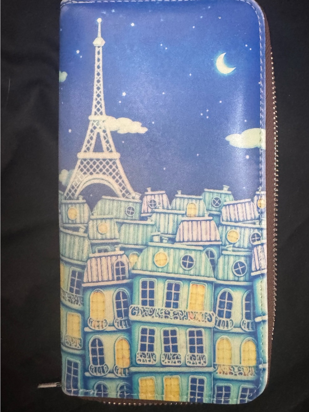 Blue Paris Skyline Zip-Around Wallet